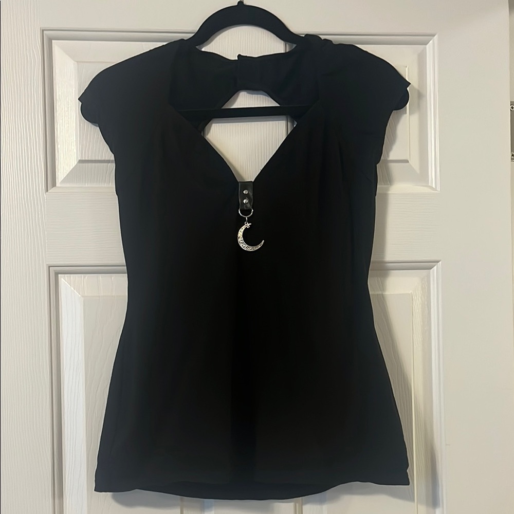 Dollskill Black Women's Top with Moon Pendant